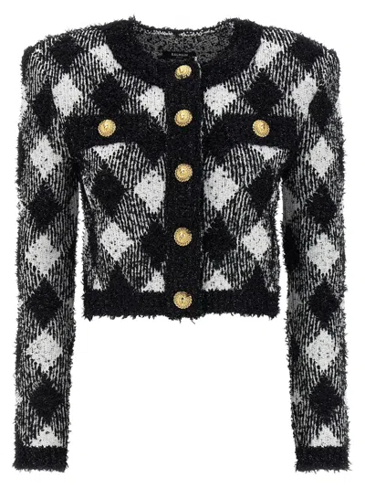 Shop Balmain Vichy Tweed Short Jacket