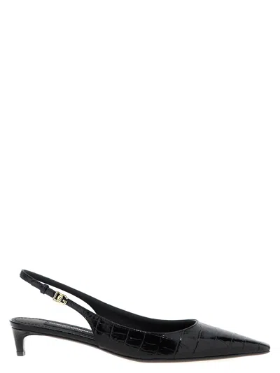 Dolce & Gabbana Mun 30 Croc-embossed Leather Slingback Pumps In Black