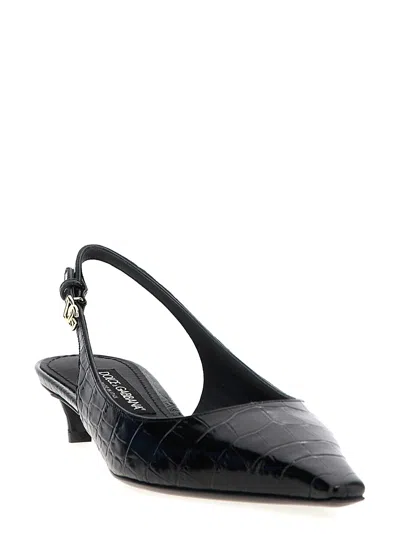 Dolce & Gabbana Mun 30 Croc-embossed Leather Slingback Pumps In Black