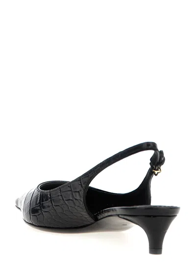 Dolce & Gabbana Mun 30 Croc-embossed Leather Slingback Pumps In Black
