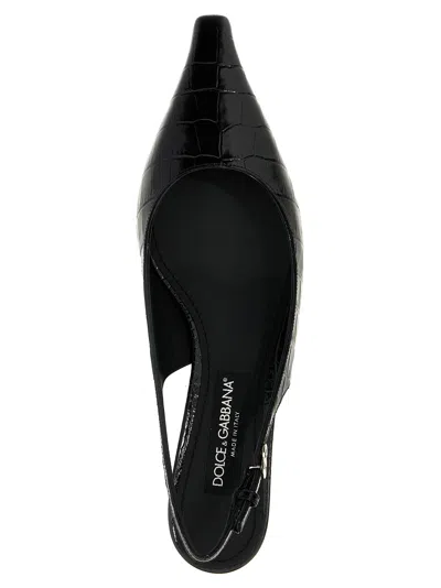 Dolce & Gabbana Mun 30 Croc-embossed Leather Slingback Pumps In Black