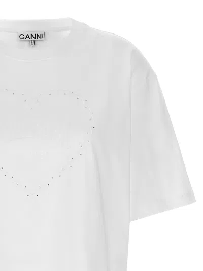 Ganni Rhinestone Logo Embroidery T-shirt In White
