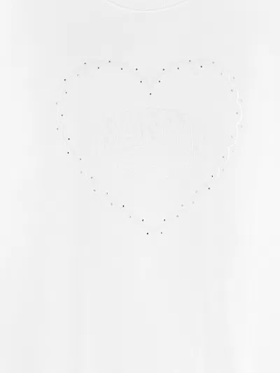 Ganni Rhinestone Logo Embroidery T-shirt In White
