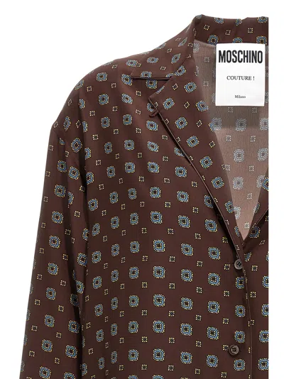 Moschino Couture Printed Silk Shirt In Brown