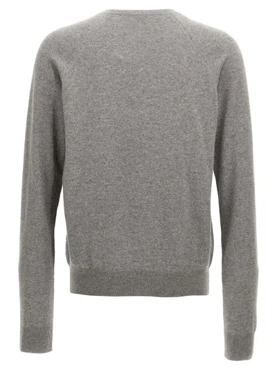 Saint Laurent Grey Crewneck Sweater With Cassandre In Cashmere Man