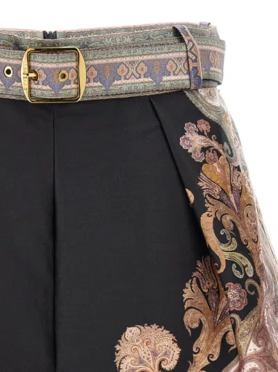 Zimmermann Illustration Belted Pleated Printed Silk And Cotton-blend Twill Shorts