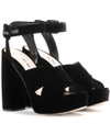 Miu Miu Velvet Block-heel Platform Sandals In Black