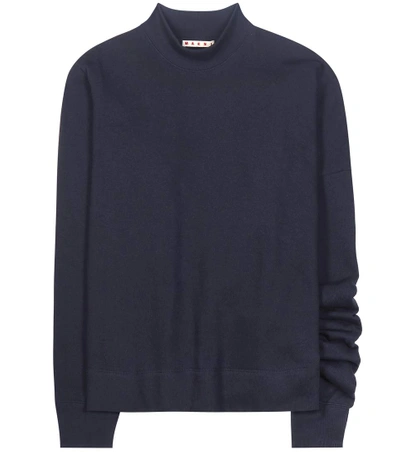 Marni Asymmetrical Cotton Sweatshirt In Blue