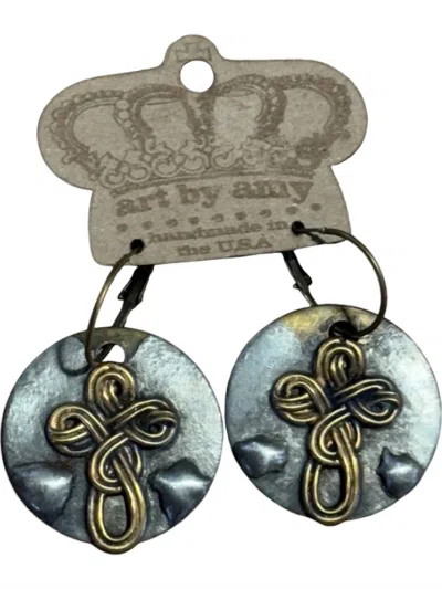 Art By Amy Labbe Women's Coins With Cross Earrings In Silver & Bronze In Multi
