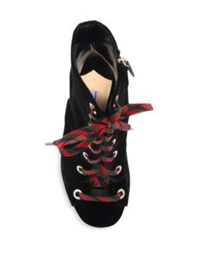 Shop Prada Embellished Wedge Suede Lace-up Sandals In Black-multi