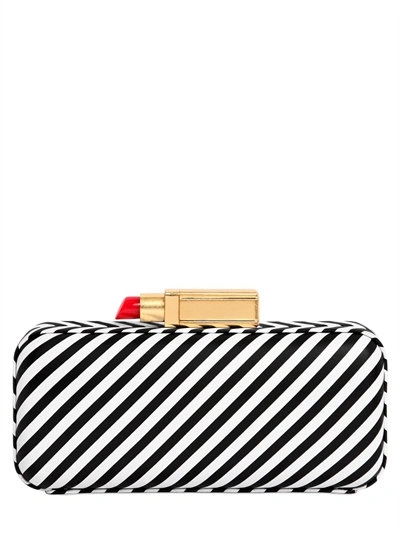 Lulu Guinness Striped Leather Clutch With Lipstick, Black/white