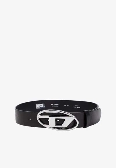Diesel Black Leather Belt With Polished Oval Buckle