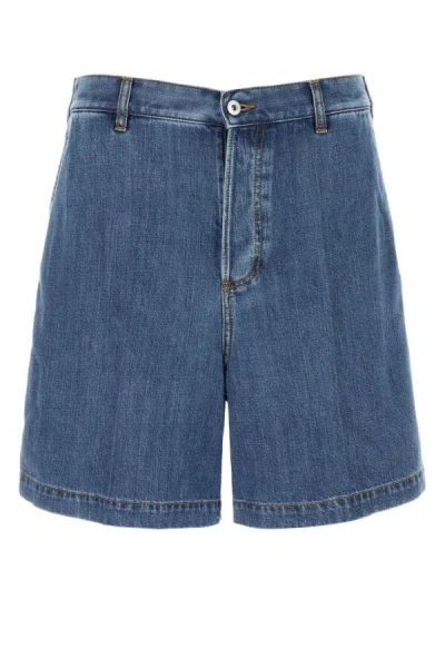 Valentino Denim Bermuda Shorts With Metallic V Detail In Blue