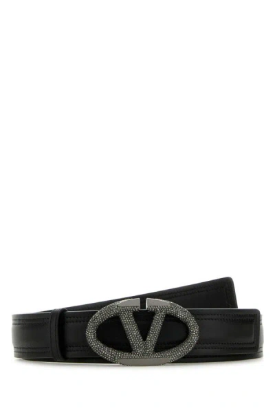 Valentino Black Leather Vlogo The Bold Edition Belt In Multicolor