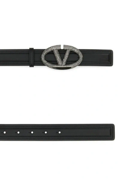 Valentino Black Leather Vlogo The Bold Edition Belt In Multicolor