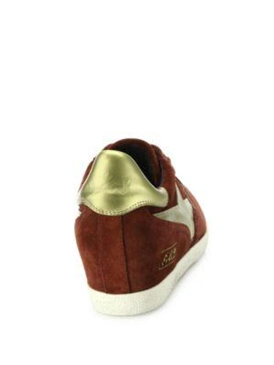 Shop Ash Guepard Bis Suede & Faux Metallic Leather Wedge Sneakers In Barolo-gold