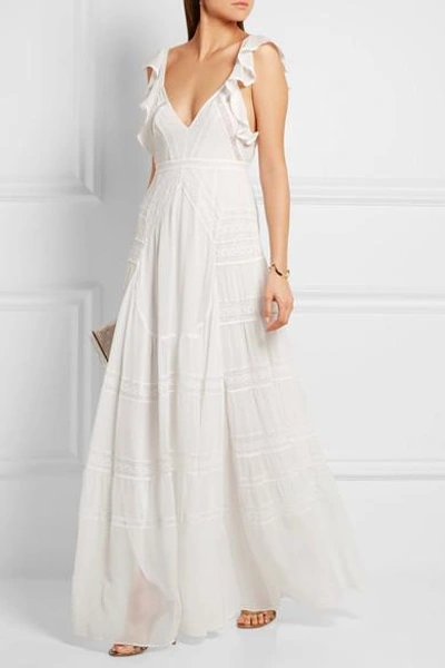 Shop Needle & Thread Bridal Lace-paneled Silk-crepe Gown In Ivory