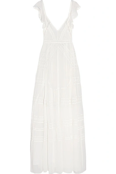 Needle & Thread Bridal Lace-paneled Silk-crepe Gown In Ivory