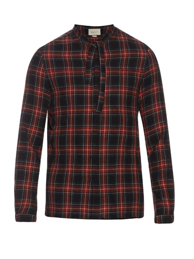 Gucci Slim-fit Neck-tie Checked Wool And Cotton-blend Flannel Shirt In Red Multi