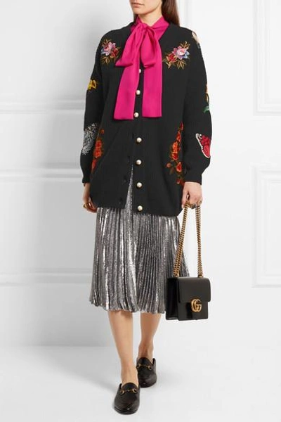 Shop Gucci Oversized Embroidered Merino Wool Cardigan