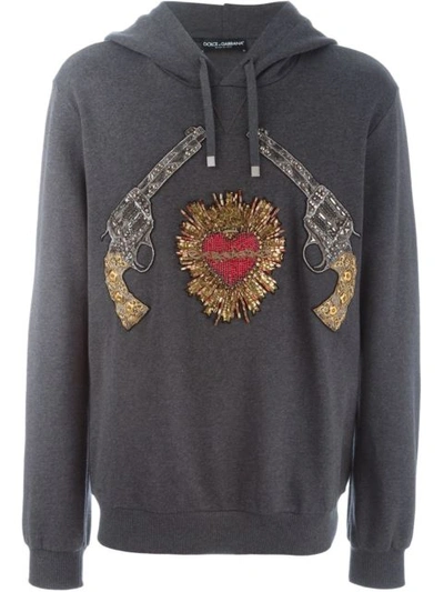 Dolce & Gabbana Guns And Heart Cotton Sweatshirt In Grey