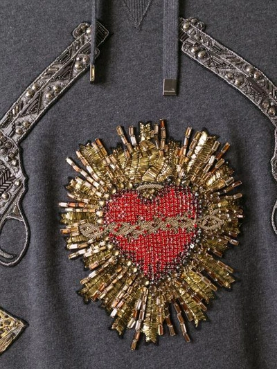 Shop Dolce & Gabbana Sacred Heart Gun Patch Hoodie In Grey