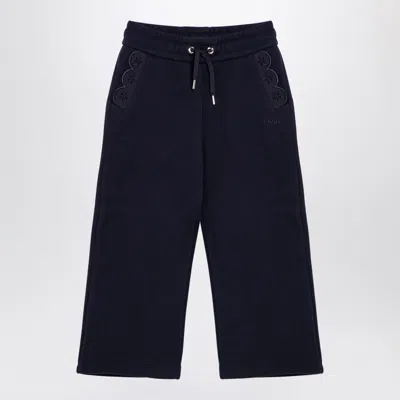 Shop Chloé Navy Blue Cotton Trousers