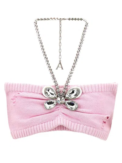 Area Crystal Butterfly Knit Bandeau Tops Pink In Pink