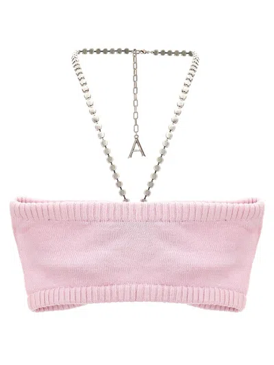 Area Crystal Butterfly Knit Bandeau Tops Pink In Pink