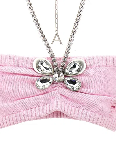 Area Crystal Butterfly Knit Bandeau Tops Pink In Pink