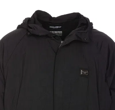 Dolce & Gabbana Logo Plaque Drawstring Hooded Jacket In Black