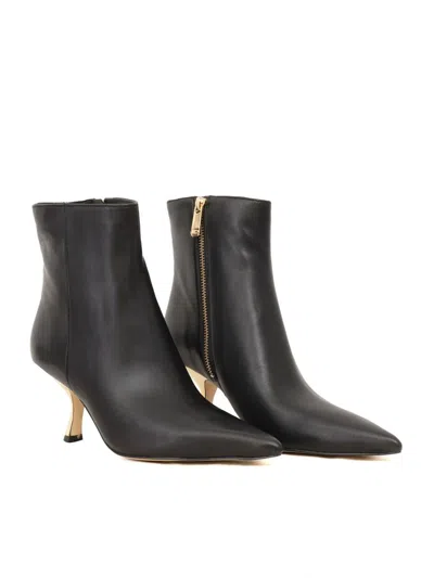Michael Kors Luna Bootie High Heels Ankle Boots In Black Leather In Black