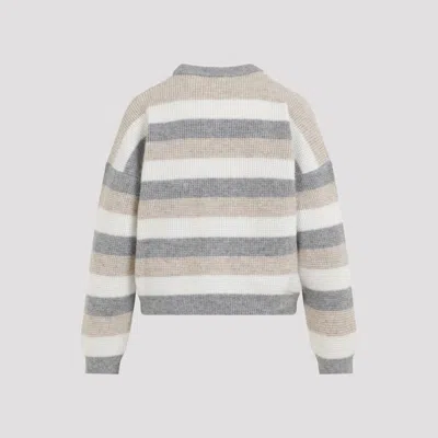 Peserico Striped Wool Silk Cashmere Blend Sweater In Grey