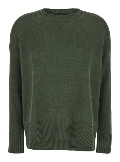 Plain Dark Green Crewneck Sweater In Green
