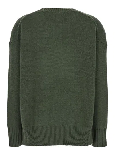 Plain Dark Green Crewneck Sweater In Green
