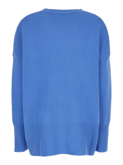 Plain Light Blue Oversized Crewneck Sweater In Blue
