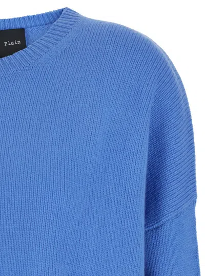 Plain Light Blue Oversized Crewneck Sweater In Blue