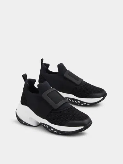 Roger Vivier Viv Run Mesh And Leather Sneakers In Black