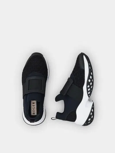 Roger Vivier Viv Run Mesh And Leather Sneakers In Black
