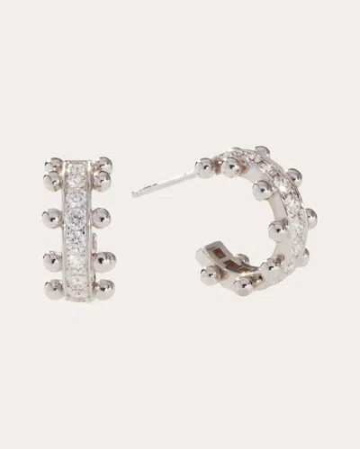 Oscar Massin Women's Lab Diamond & 18k White Gold Small Beaded Hoop Earrings 18k Gold In Silver