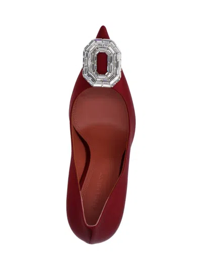 Amina Muaddi Camelia Crystal-embellished Satin Point-toe Pumps In Burgundy