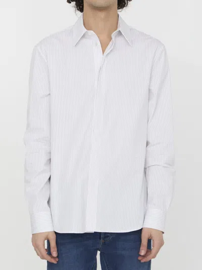 Shop Bottega Veneta Pinstriped Cotton Shirt In White