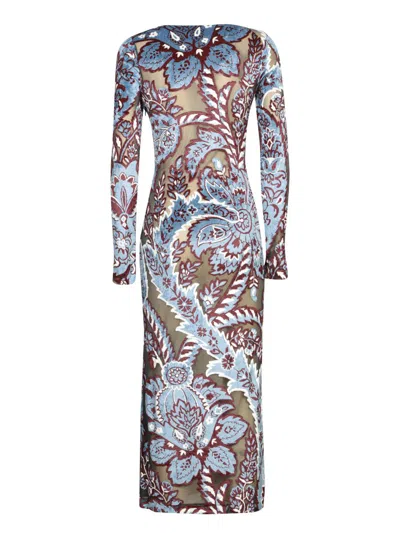 Etro Devore Velvet Midi Dress In Red