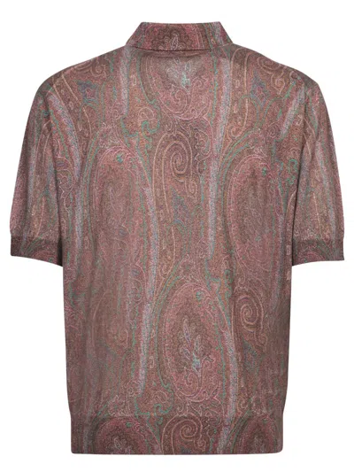 Etro Burgundy Silk And Cashmere Blend Polo Shirt With Paisley Print In Red