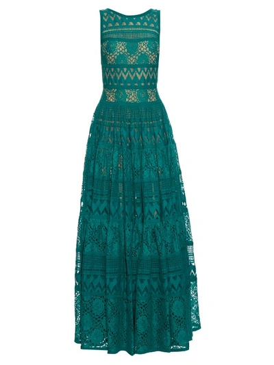 Elie Saab Lace Panelled Cotton-blend Gown In Emerald-green