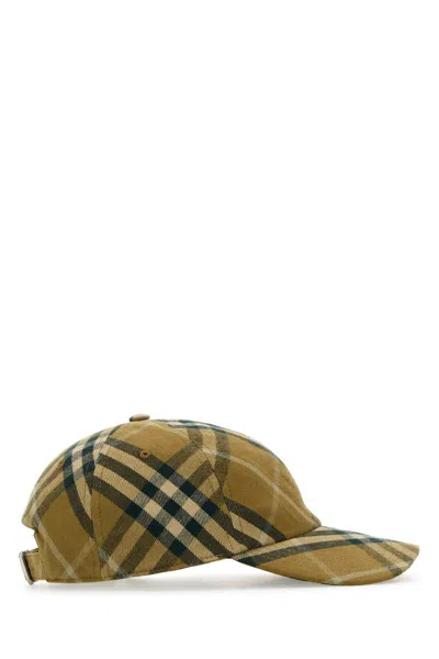 Burberry Checked Cotton Baseball Hat With Curved Brim In Brown