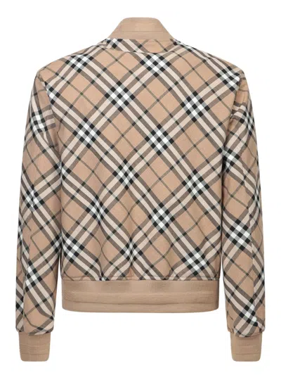 Burberry Signature Check Harrington Bomber Jacket In Beige