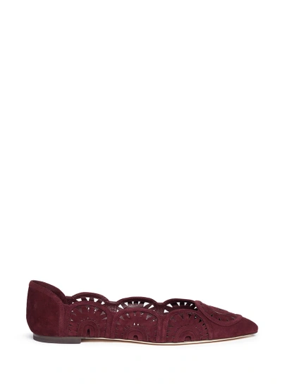 Tory Burch 'leyla' Floral Lasercut Suede Flats In Port