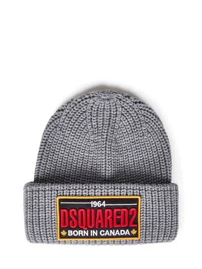 Dsquared2 "beanie Hat With Patch Logo In Grey