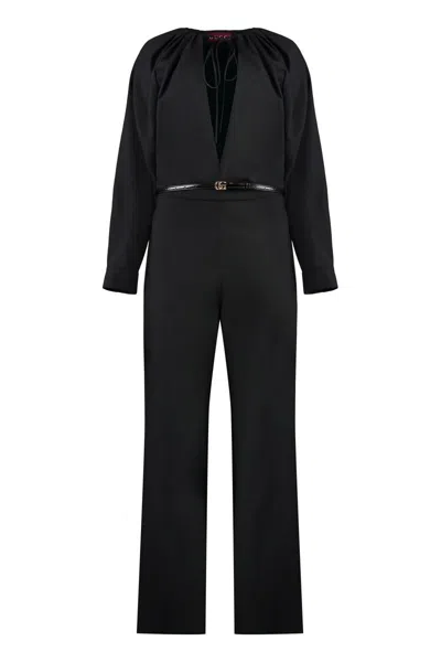 Gucci Viscose Jumpsuit With Belt In Black